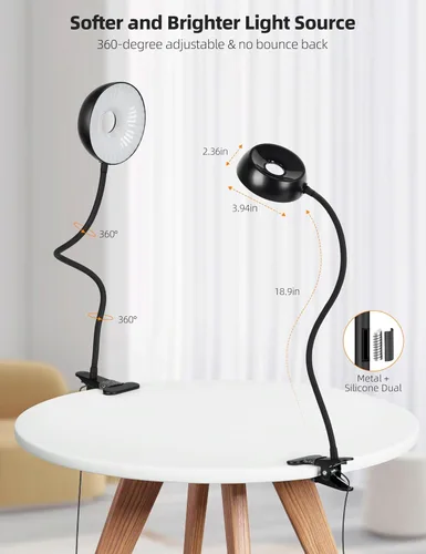 Miniatura 5 de LiFMIRA Luz de lectura para cabeceros de cama, luz LED con clip, luz de lectura con abrazadera, lámpara de escritorio amigable con los ojos, 3 modos