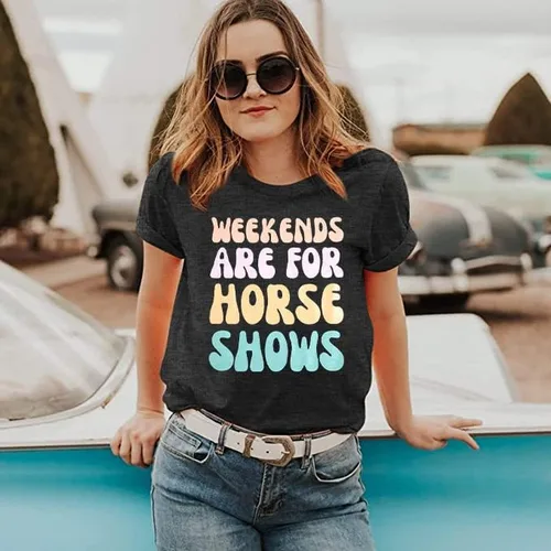Miniatura 4 de Camisas de caballo para mujer, camiseta de regalo ecuestre, los fines de semana son para espectáculos de caballos, camiseta casual de manga corta