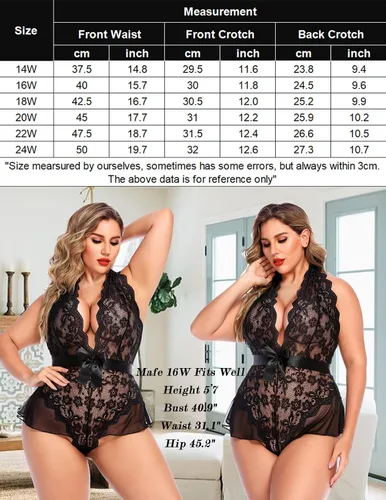 Miniatura 6 de Avidlove Lencería de talla grande para mujer, cuello en V profundo, lencería de encaje, camisón de encaje
