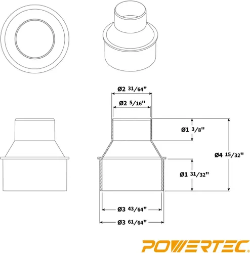 Miniatura 7 de POWERTEC Reductor de cono de manguera de 4 pulgadas a 2-1/2 pulgadas con abrazaderas de llave de acero inoxidable, accesorios de recolección