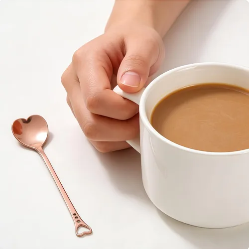 Miniatura 7 de jinyatu - Cuchara de postre de acero inoxidable con forma de corazón, accesorio de cocina para pastel, té, azúcar, helado, fruta, 8 piezas (oro rosa)