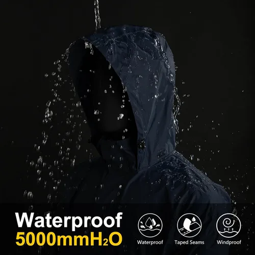 Miniatura 24 de 33,000ft - Chaqueta de lluvia impermeable y plegable para hombre, ligera, con capucha, cortavientos ideal para golf o ciclismo