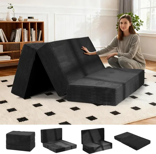 Miniatura 8 de Colchón plegable de tres pliegues de 6 pulgadas, sofá cama plegable con funda extraíble lavable, colchón de futón portátil de tamaño completo