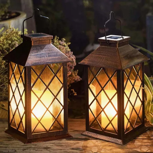 Miniatura 7 de TAKE ME Linternas solares de 35,6 cm para jardín al aire libre, linterna colgante impermeable con luces LED parpadeantes, sin llama, para mesa, al
