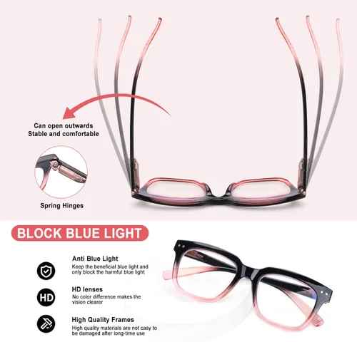 Miniatura 7 de Anteojos de lectura progresivos multienfoque para mujeres y hombres, bloqueo de luz azul, bisagra de resorte, cuadrados, lectores de computadora
