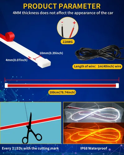 Miniatura 4 de Tira de luz LED para capó exterior del coche, kit de haz de arranque de escaneo dinámico de doble color, luces de circulación diurna LED blancas