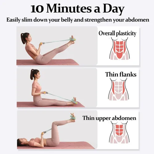 Miniatura 5 de 21 bandas de resistencia de fitness, 6 tubos de pedal para tirador de tobillo, cuerda de tensión multifunción, bandas de fitness de látex natural
