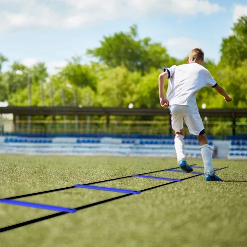 Miniatura 8 de GHB Pro Agility - Escaleras de entrenamiento de agilidad, velocidad de 12 peldaños y 20 pies con bolsa de transporte (amarillo y azul)