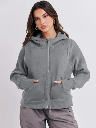 Miniatura 7 de ANRABESS Sudaderas con capucha recortadas con cremallera para mujer, sudaderas de forro polar con cremallera, suéteres con capucha, suéteres 2024