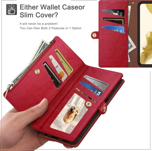 Miniatura 3 de XcaseBar Funda tipo cartera para Moto G 5G 2023 con cremallera y tarjetero de crédito con bloqueo RFID, funda de piel sintética con tapa