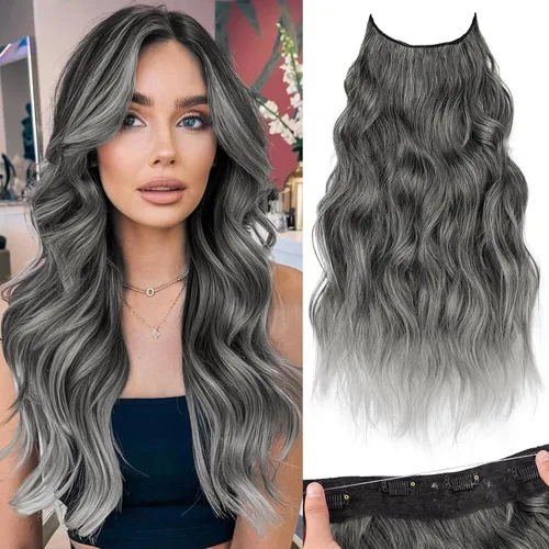 Miniatura 18 de KooKaStyle - Extensiones de cabello con hilo invisible, diadema transparente, ajustables, 4 clips fijadores, cabello largo y ondulado de 12