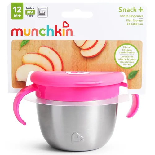 Miniatura 6 de Munchkin® Snack+™ Pinza para aperitivos de acero inoxidable con tapa, 9 onzas, rosa, paquete de 1 unidad
