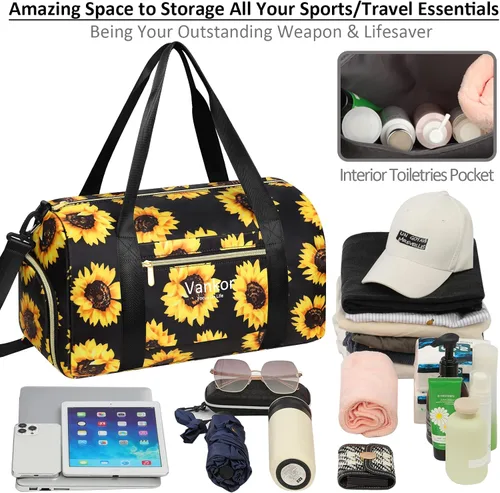Miniatura 11 de Bolsa de gimnasio para mujer con compartimento para zapatos, impermeable, bolsa de lona deportiva para viajes, fin de semana, llevar en la playa
