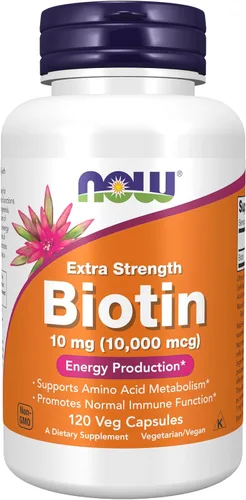 Suplemento energético de biotina (cápsulas veganas), de NOW Foods, 120, 1, 1