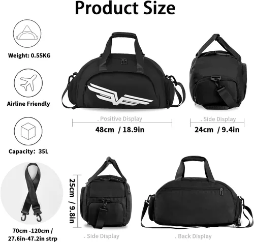 Miniatura 2 de FIORETTO 30L Sports Gym Duffle Bag with Wet Pocket & Shoe Compartment, Water Repellent Weekender Hospital Overnight Bag for Women, Sports Holdall