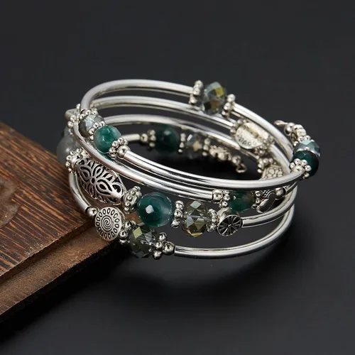 Miniatura 4 de Pulseras apilables con cuentas para mujer, pulsera de plata bohemia envuelta en capas, regalos de joyería de moda para ella, Ágata