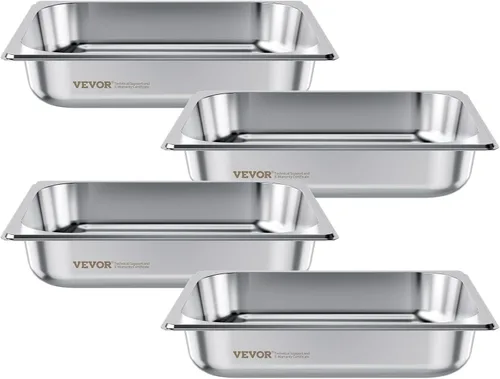 Miniatura 9 de VEVOR Paquete de 4 sartenes de hotel de acero inoxidable para vapor, sartén de mesa de vapor de tamaño 1/2, sartén de 2.5 pulgadas de profundidad