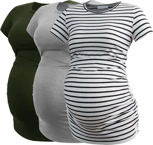 Miniatura 19 de Smallshow - Camiseta de maternidad para mujer, diseño de lados fruncidos, tipo túnica, prendas para el embarazo