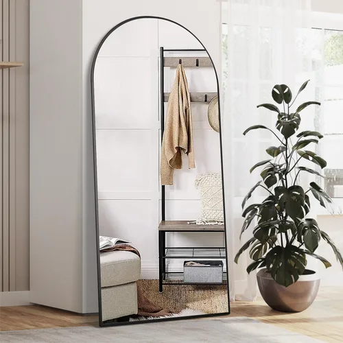 Miniatura 16 de Espejo de longitud completa de 56 x 16 pulgadas, espejo arqueado con soporte de pared, espejo de cuerpo completo plateado, para colocar de pie, Plata