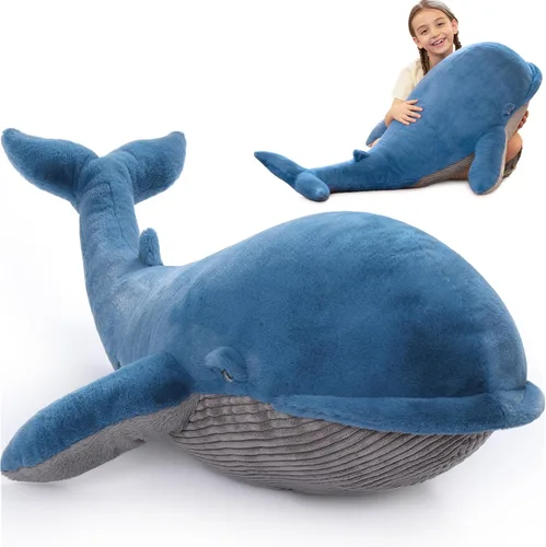 Miniatura 14 de Tezituor Peluche de tiburón ballena gigante de 51 pulgadas, almohada corporal grande de peluche de tiburón ballena azul de 4.3 pies para niñas