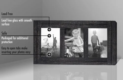 Miniatura 4 de Americanflat Marco de fotos con bisagras de 4 x 6 pulgadas con 3 aberturas para fotos y vidrio pulido - Marcos de fotos de collage de madera Gris