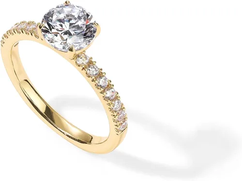 Miniatura 3 de PAVOI 14K Gold Plated Round Cut Solitare Cubic Zirconia Engagement Ring for Women Fake Wedding Ring for Women Fake Engagement Ring Promise Ring