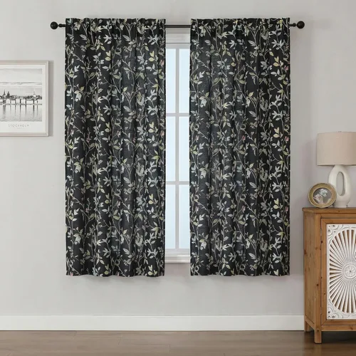 Chyhomenyc Cortinas de mezcla de lino de 63 pulgadas de largo, 2 paneles de cortina con estampado floral filtrante de luz para sala de estar,