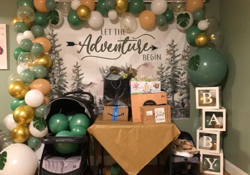 Miniatura 3 de Decoración de baby shower de bosque de 7 x 5 pies, telón de fondo de aventura espera telón de fondo Let The Adventure Begin Banner F73