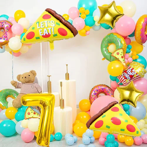 Miniatura 7 de 7 globos de pizza, número de cumpleaños de pizza, globos de aluminio de Mylar para pizza, suministros de fiesta, decoraciones de cumpleaños