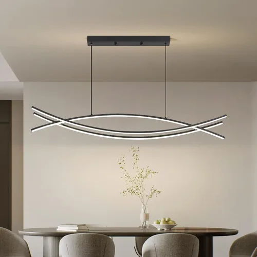 Miniatura 6 de Lámpara colgante, lámpara colgante lineal LED regulable, lámpara colgante fija, lámpara de araña LED moderna curvada, lámparas de araña para comedor
