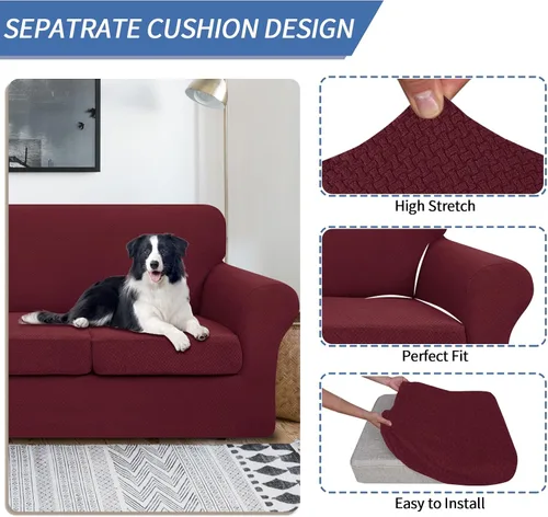 Miniatura 3 de JIVINER Fundas de sofá de 3 piezas para sofá de 2 cojines, funda elástica para sofá con 2 fundas de cojín de asiento extra grandes, fundas de sofá