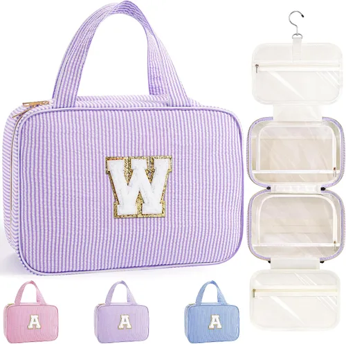 Miniatura 21 de TOPEAST Neceser colgante de viaje, bolsa de aseo personalizada con inicial, regalos de cumpleaños para mamá, hija, hermana, amigas, artículos Púrpura