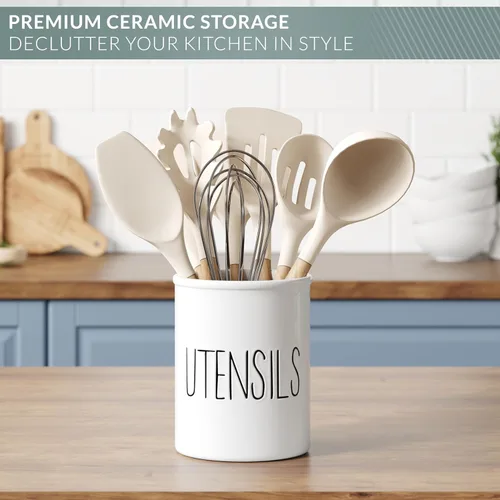 Miniatura 5 de Barnyard Designs Soporte de cerámica para utensilios de cocina de granja para encimera, utensilio decorativo de cocina para encimera, soporte