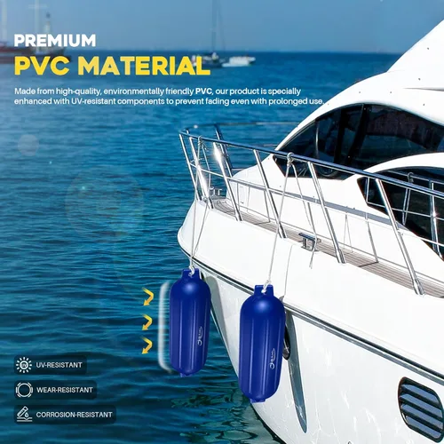 Miniatura 3 de Defensas para Barco Paquete de 4 de 8.5 x 27 Pulgadas Acanaladas con Ojos Gemelos Defensas Parachoques para Barco para Atraque, Viene con Cuerdas