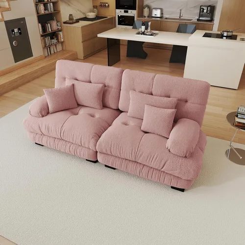 Miniatura 16 de Sofá modular de gran tamaño de 94 pulgadas, sofás seccionales grandes de color beige y blanco para sala de estar, juego de sofá de terciopelo, sofás