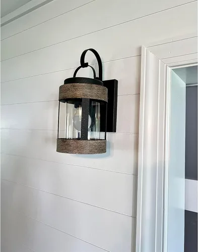 Miniatura 8 de Kira Home Rochester - Farol de pared moderno de granja para exteriores de 14 pulgadas con pantalla de vidrio transparente, aplique de pared exterior