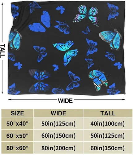 Miniatura 4 de Manta suave y cálida de mariposa azul, manta de cama ligera de franela de forro polar, regalo para niñas, niños, hombres y mujeres, silla, sofá, 50