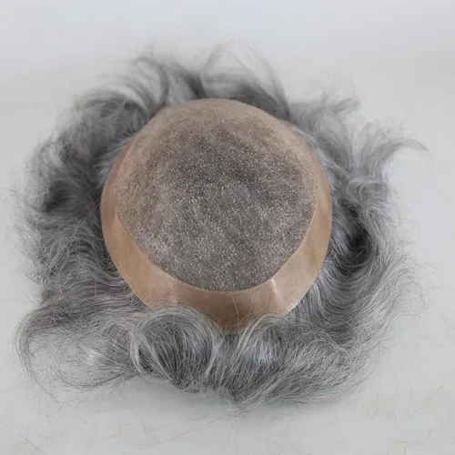 Miniatura 6 de Zigzag Toupee gris para hombre, cabello humano de 8 x 10 pulgadas, 1B mezclado, 80% gris, extensión de repuesto fina 1B Mix 80% Gris