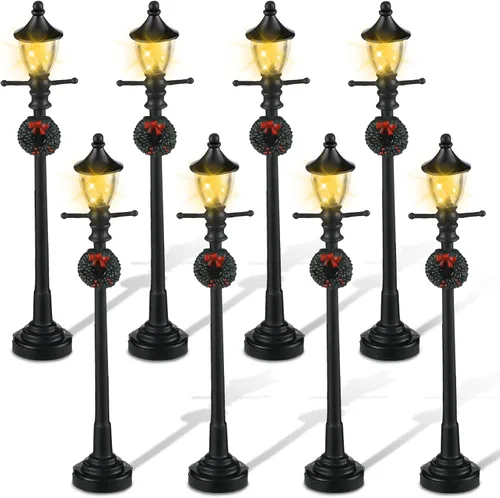 Miniatura 11 de Accesorios de pueblo para lámpara de Navidad en miniatura, poste de lámpara de pueblo, lámpara de hadas del pueblo, farol de tren, lámparas de calle