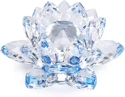 Miniatura 14 de Loto de cristal transparente, flor de cristal brillante con caja de regalo, reflejo de tono, purpurina, paz, pureza, buena fortuna, sabiduría