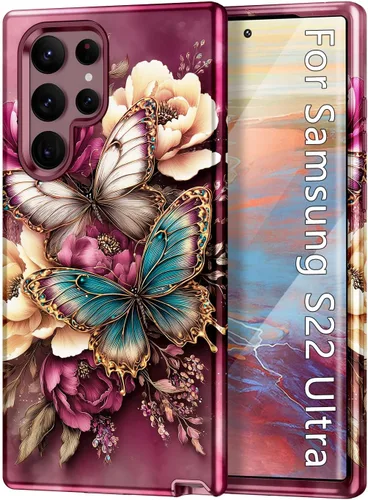 Miniatura 10 de Btscase Funda para Samsung Galaxy S22 Ultra 5G, patrón de mármol 3 en 1, resistente a prueba de golpes, cuerpo completo, policarbonato duro