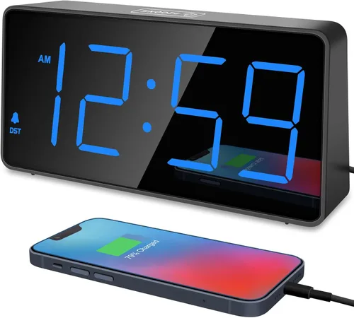 Peakeep Reloj Despertador Digital para Dormitorio de Cabecera, Reloj Despertador Fuerte para Durmientes Pesados, Números LED Grandes para Personas