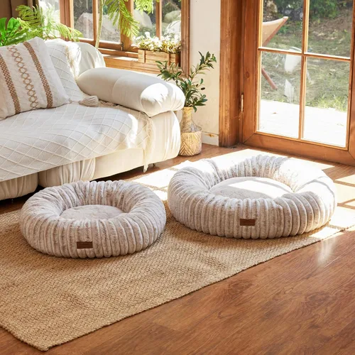 Miniatura 8 de FUKUMARU Cama para Perros, Camas Calmantes en Forma de Dona para Cachorros Ansiosos, Cama Moderna y Estética para Gatos con Estampado Degradado