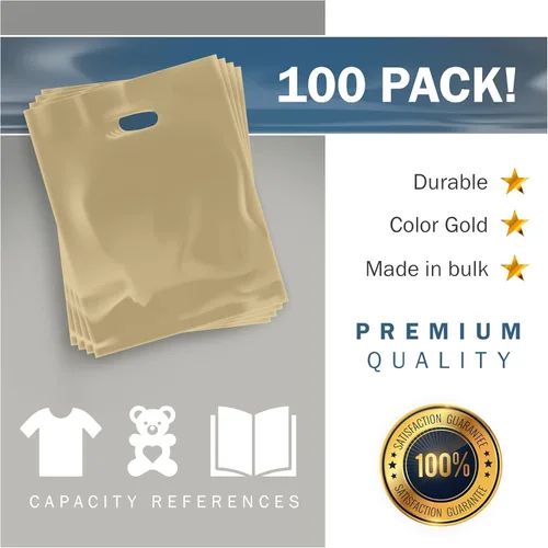 Miniatura 6 de PPB - Bolsas de plástico doradas de 12 x 18 pulgadas, acabado brillante, tamaño mediano al por menor, paquete de 100 unidades, 2 mil de grosor