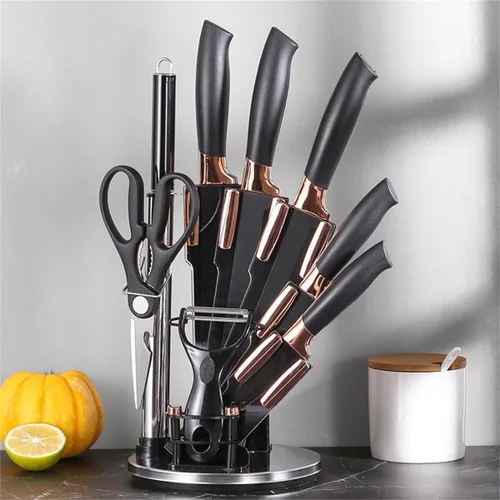 Miniatura 8 de Juego de cuchillos de cocina antiadherentes de acero inoxidable, 9 piezas, juego de cuchillos afilados con afilador, juego de cuchillos con soporte