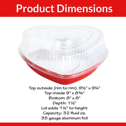 Miniatura 7 de KitchenDance - Molde de aluminio desechable en forma de corazón con tapa de cúpula a presión, sartén de papel de aluminio de 8 pulgadas perfecto