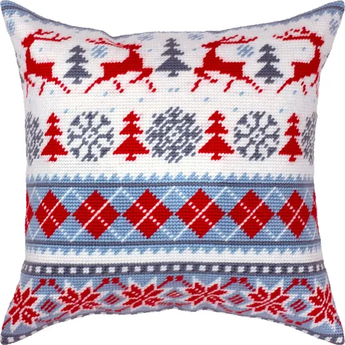 Miniatura 7 de Brvsk Kit de bordado de invierno para adultos y principiantes: patrón de ciervo de Navidad de 16 x 16 pulgadas con diseño impreso claro y preciso