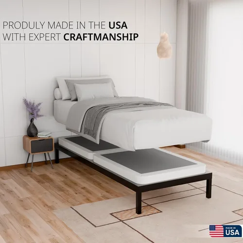Miniatura 2 de Base de cama con somier, tamaño individual, base de colchón de madera de 2 pulgadas, fabricada en Estados Unidos, silenciosa, sin ruido, 2 piezas