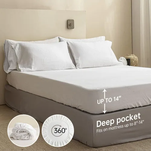 Miniatura 3 de Simple&Opulence Juego de sábanas 100% lino tamaño King, 6 piezas de sábanas de lino francés natural, juego de ropa de cama transpirable suave