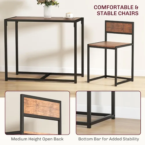 Miniatura 5 de HOMCOM Juego de mesa de comedor pequeña para 2, juego de mesa y sillas de cocina, juegos de comedor compactos para espacios pequeños, color marrón